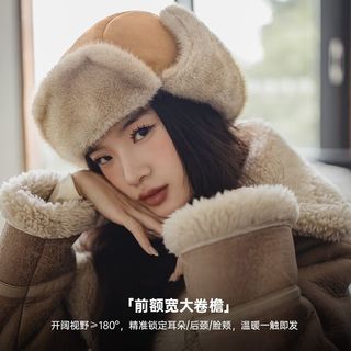 马登 MADEN工装 皮毛一体麂皮绒护耳雷锋帽冬仿貂绒加厚防风户外滑雪飞行帽 卡其色 58-62cm