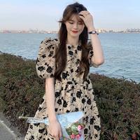 stylecloth 诗可洛 女士法式复古碎花气质时尚泡泡袖连衣裙