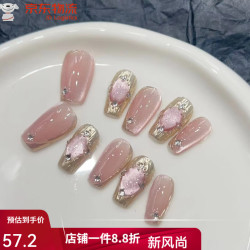 完壮 纯手工穿戴甲2024新年美甲秋冬款高级感指甲贴片成品短款 20ml 神明少女XS  长T