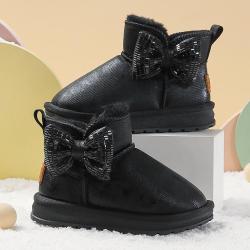 WARRIOR 回力 甜美儿童棉靴厚底时尚蝴蝶结户外雪地靴女童