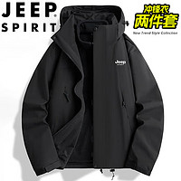 JEEP SPIRIT 吉普三合一冲锋衣男秋冬外套户外登山服情侣防风夹克 黑色 M