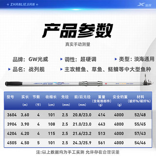 光威（GW）4.2米战列舰远投竿海杆套装鱼竿抛竿超硬大物鲢鳙钓鱼竿甩杆渔具