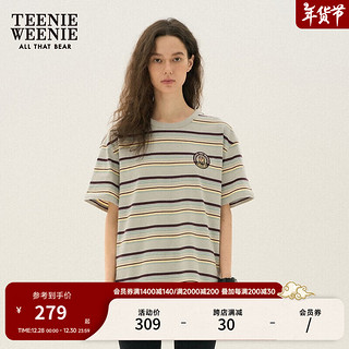 TEENIE WEENIE 小熊女装2024年夏季宽松条纹T恤短袖棉质中性风 灰色 170/L