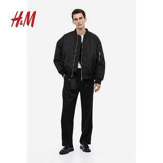 H&M 男装女装外套保暖时尚休闲宽松版型飞行员夹克1160975 黑色