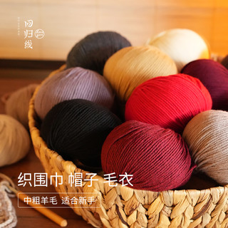 回归线溯原 美利奴纯羊毛线中粗毛线手工织diy棒针织围巾毛线团 14号--SY木槿
