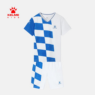 KELME 卡尔美 kids)男童针织运动套装2020夏季款中大童短袖五分裤两件套 白彩兰 110cm