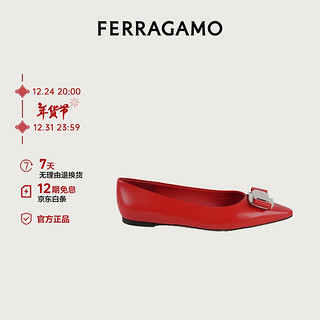 Salvatore Ferragamo 菲拉格慕 女士红色新版Vara铭牌芭蕾舞平底鞋 0775191_1D _ 60/36.5码