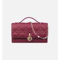 DIOR/迪奥24 经典迪奥小姐迷你粉色羊皮藤格纹手提包 深紫红色-仓N38a