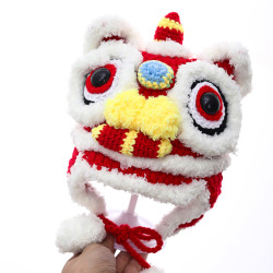 桐兜兜 亲子秋冬醒狮帽婴儿新年手工过年毛线帽儿童冬季宝宝护耳虎头帽