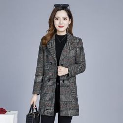 LANWEIFEILEI 兰威费雷 格子外套秋冬加厚高档外套50女中长款呢子大衣 三号色/议110-125斤）