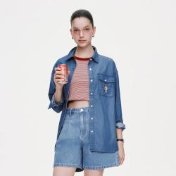 TEENIE WEENIE 牛仔衬衫原纱莱赛尔凉感2024新款防晒衬衣