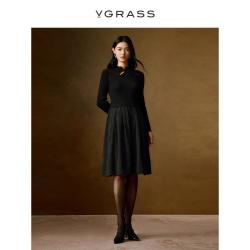 VGRASS 维格娜丝深秋裙子24年冬季新款中式斜襟设计假两件