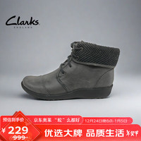 Clarks圆头复古舒适系带时尚短靴时装女靴 261204834