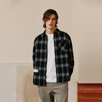杰克琼斯秋季男士商务休闲舒适宽松经典黑白格子衬衫外套上衣