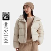 Gap女装2024秋冬款印花logo立领连帽羽绒服简约纯色外套619744