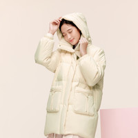 波司登女中款羽绒服爱心老花时尚休闲鸭绒连帽外套
