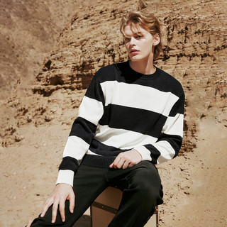 杰克·琼斯（JACK&JONES）秋冬新男装潮流撞色可机洗条纹针织衫毛衣打底衫上衣衣服毛衫男士 墨蓝-E37 180/100A/L