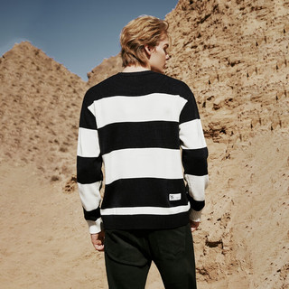 杰克·琼斯（JACK&JONES）秋冬新男装潮流撞色可机洗条纹针织衫毛衣打底衫上衣衣服毛衫男士 墨蓝-E37 180/100A/L