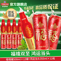 TSINGTAO 青岛啤酒 经典福禧罐500ml*12罐+鸿运当头355*12瓶喜庆包装送礼