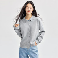 佐丹奴外套女双面布简约纯色上衣翻领泡泡袖休闲开衫13374866 XL