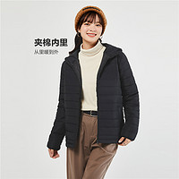 佐丹奴棉衣外套女24冬夹棉保暖简约纯色连帽棉服夹克13374824 09 标志黑 L