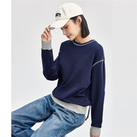 佐丹奴卫衣女纯棉宽松休闲上衣撞色明线圆领套头衫女13324729 53 钢蓝 S