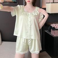 夏季薄款冰丝短袖睡衣女高级感气质甜美方领可外穿家居服