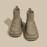 弹力袜雪地靴女款2024冬季加绒加厚棉鞋羽绒厚底保暖增高短靴 39