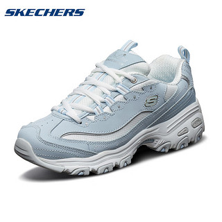 斯凯奇（Skechers）女鞋2024秋冬黑色熊猫鞋休闲轻便运动鞋厚底增高老爹鞋女 浅蓝色/浅白色-LBLW 38