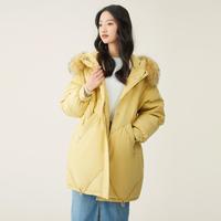 女式羽绒服时尚休闲连帽高品质毛领中长款羽绒服女