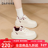 DAPHNE 达芙妮 厚底小白鞋女2024秋休闲鞋板鞋女百搭通勤运动板鞋女 米红色 37