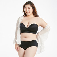 SINIHUAJI裹胸抹胸文胸无肩带内衣大胸聚拢隐形婚纱抹胸贴F大码文胸女 黑色 38/85C