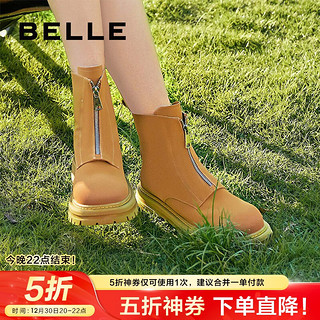 BeLLE 百丽 擦色鞋头工装靴女 时髦拉链短靴 B0986DD2