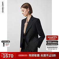 朗姿【Basic衣橱】纯羊毛复古气质职业西服女2024春西装外套 黑色 L