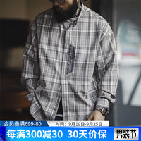 马登 MADEN工装复古立领色织格子衬衫口袋拼接长袖衬衣休闲百搭上衣外套男秋 灰格 XL