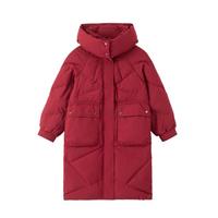 雪中飞 SNOWFLYING【实用大口袋】女式中长款连帽羽绒服经典百搭冬季户外保暖外套女