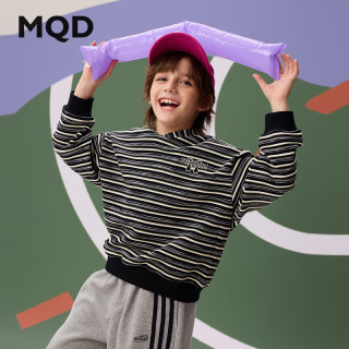 马骑顿 男大童秋季学院风运动休闲条纹连帽卫衣 黑白条 140