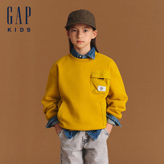 Gap 盖璞 男女童2024秋冬新款重磅抓绒拼接logo口袋卫衣儿童上衣593911 姜黄色 120cm(6-7岁) 亚洲尺码