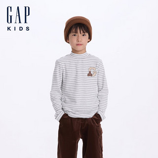 Gap 盖璞 男童2024初秋小熊长袖T恤儿童装上衣641718 灰色条纹 130cm(8-9岁) 亚洲尺码