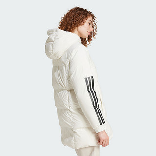 adidas阿迪达斯抗风温暖连帽外套2024冬女三条纹羽绒服夹克JG3856