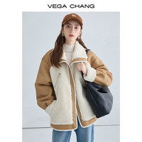 VEGA CHANG羊羔毛仿皮草外套女2024冬新款毛绒拼接皮毛一体大衣