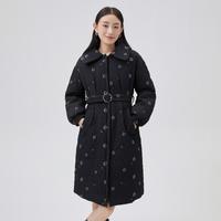 【90鸭绒】时尚收腰衬衫式翻领小香风提花羽绒服女中长款外套女