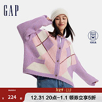 Gap 盖璞 女装2024秋冬新款圣诞彩色菱格粗针毛衣针织开衫外套606139 紫色 160/80A(S)亚洲尺码