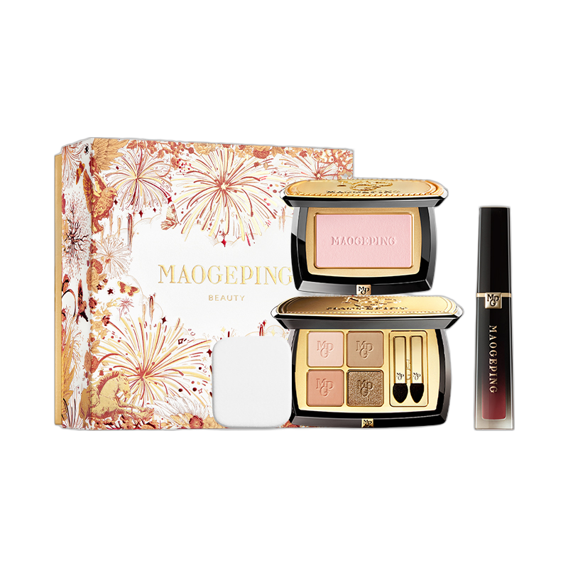 MAOGEPING 毛戈平 彩妆套装 (柔纱幻颜腮红+塑形晶彩四色眼影盘+羽雾空气哑光唇釉)