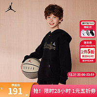 NIKE JORDAN 耐克AJ童装男童连帽卫衣2024秋季保暖儿童上衣 正黑色 140/68(S)