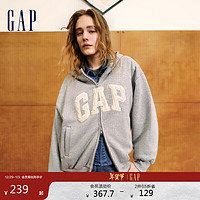 Gap 盖璞 女装2024秋季新款碳素软磨抓绒字母logo连帽卫衣外套641221