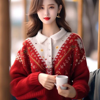 皮尔卡丹(pierre cardin)针织衫女秋冬新款红色喜庆新年本命年衣服毛衣女减龄保暖上衣女 红色 均码 (适合80-140斤)