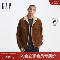 Gap男女装2024秋季新款灯芯绒仿羊羔绒拼接翻领外套夹克613690 亚洲尺码