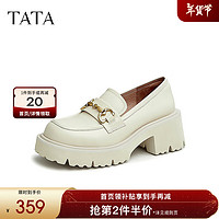 他她（TATA）黑色乐福鞋女英伦小皮鞋女厚底百搭春秋W8AA1AA3 米白 35