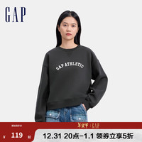 Gap女装2024秋季碳素软磨抓绒刺绣logo卫衣休闲上衣640898 黑色 160/80A(S) 亚洲尺码